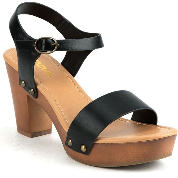New Black Ankle Strap Platform Chunky Heel Sandals - Picture 3 of 4